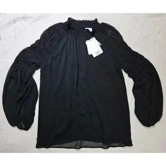 Nordstrom Rack DR2 Long balloon Sleeve Blouse Top sheer lined Size Medium NWT - Picture 1 of 11